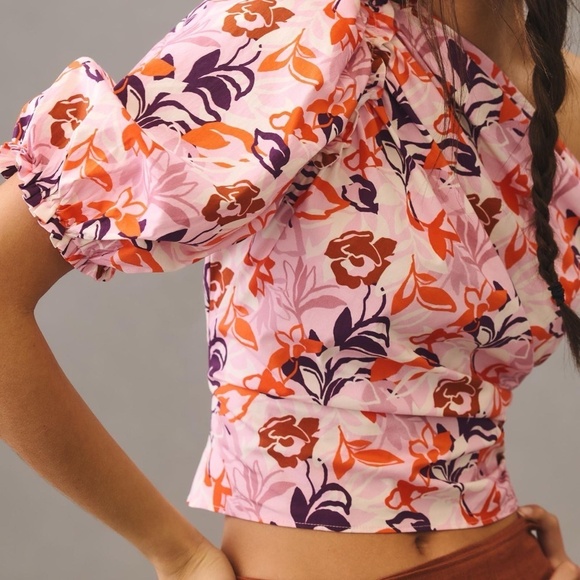 NWT Anthropologie Maeve One Shoulder Pink Floral Blouse Large - Picture 3 of 3